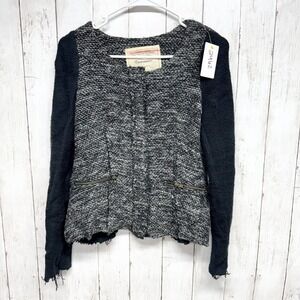 Cartonnier‎ Jacket Women Size Small Black Gray Lurex Knit Tweed Sweater Blazer